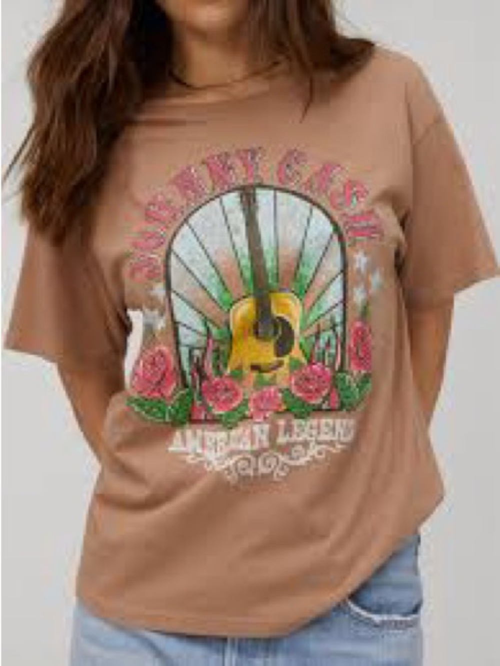 Daydreamer Brown Johnny Cash Rose Guitar Graphic Tee - Picture 2 of 2
